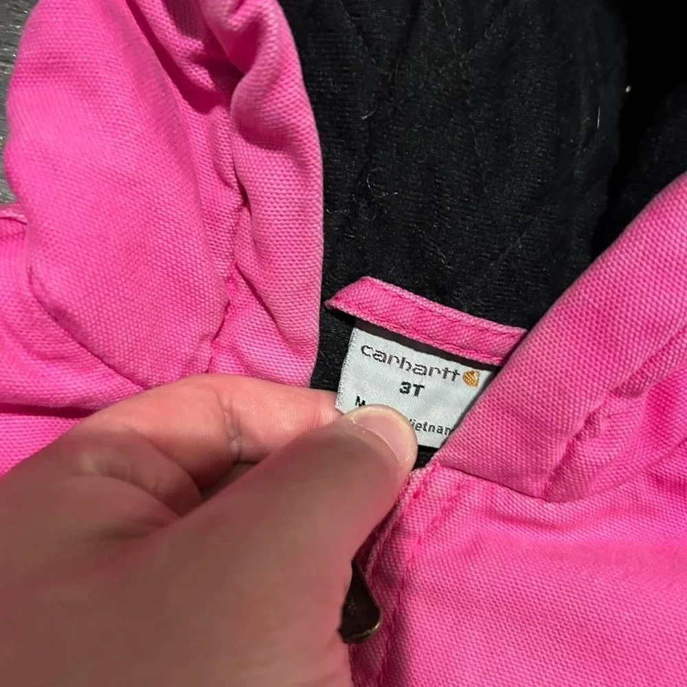 Vintage Carhartt toddler 3t pink zip up hooded workwear jacket